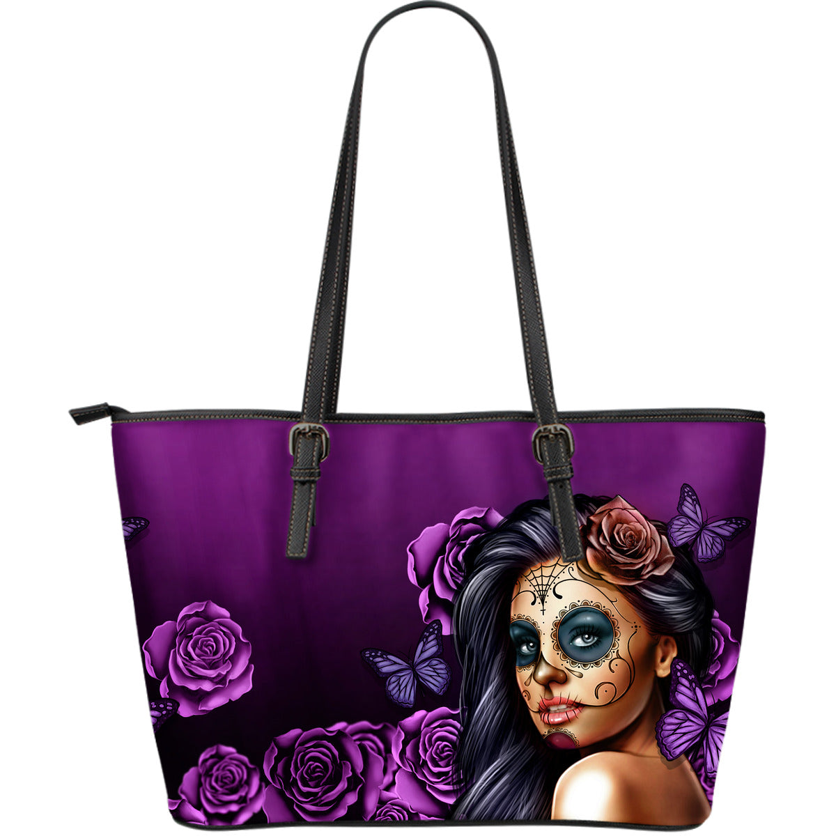 Large Leather Tote Calavera (Violet)