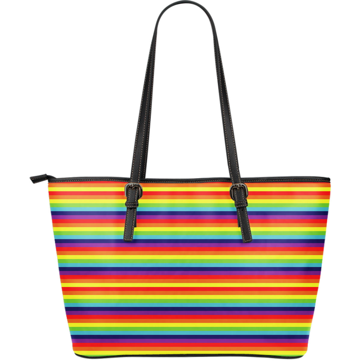 Rainbow Stripes Large Leather Tote Bag