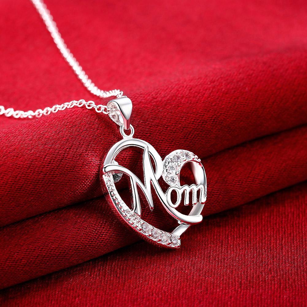 Mom Inscribed Heart Shaped Pendant With  Elements