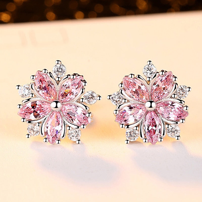 Classic Shining Silver CZ Stud Earrings