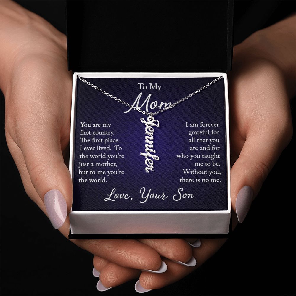 Vertical Name Necklace w/ card to Mom