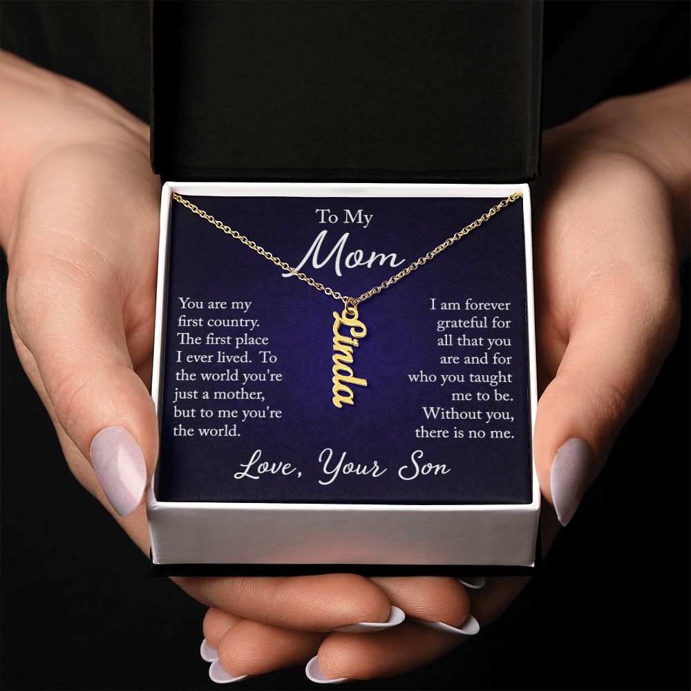Vertical Name Necklace w/ card to Mom