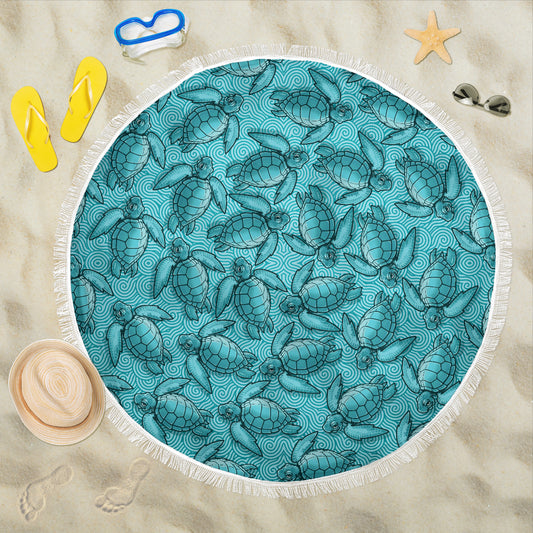 Turtle Swirl Beach Blanket - Blue