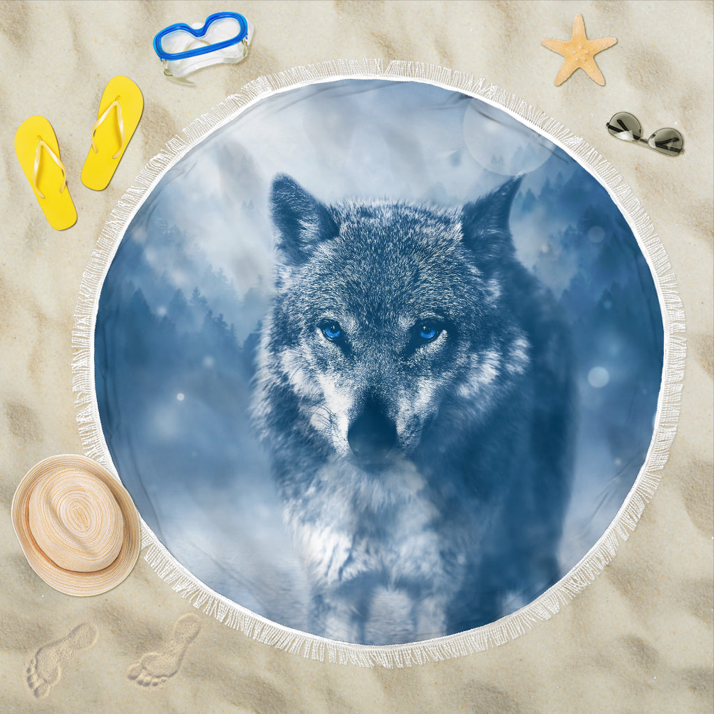 Blue Eyed Wolf Beach Blanket